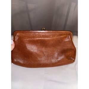IL BISONTE Classic Pebbled Leather Kisslock Clutch Bag Wallet Purse Italy